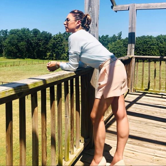 Silk Pale Blush Pink Editor Shorts - Picture 3 of 8